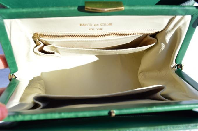 MARTIN VAN SCHAAK 1950's-60's GREEN Lizard Skin Handbag - SAFETY