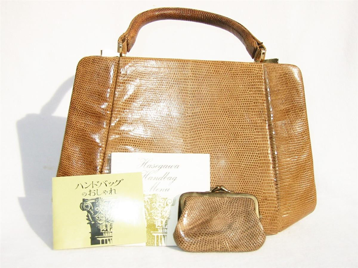 Sophisticated HASEGAWA 1960's MUSTARD Lizard Skin Handbag