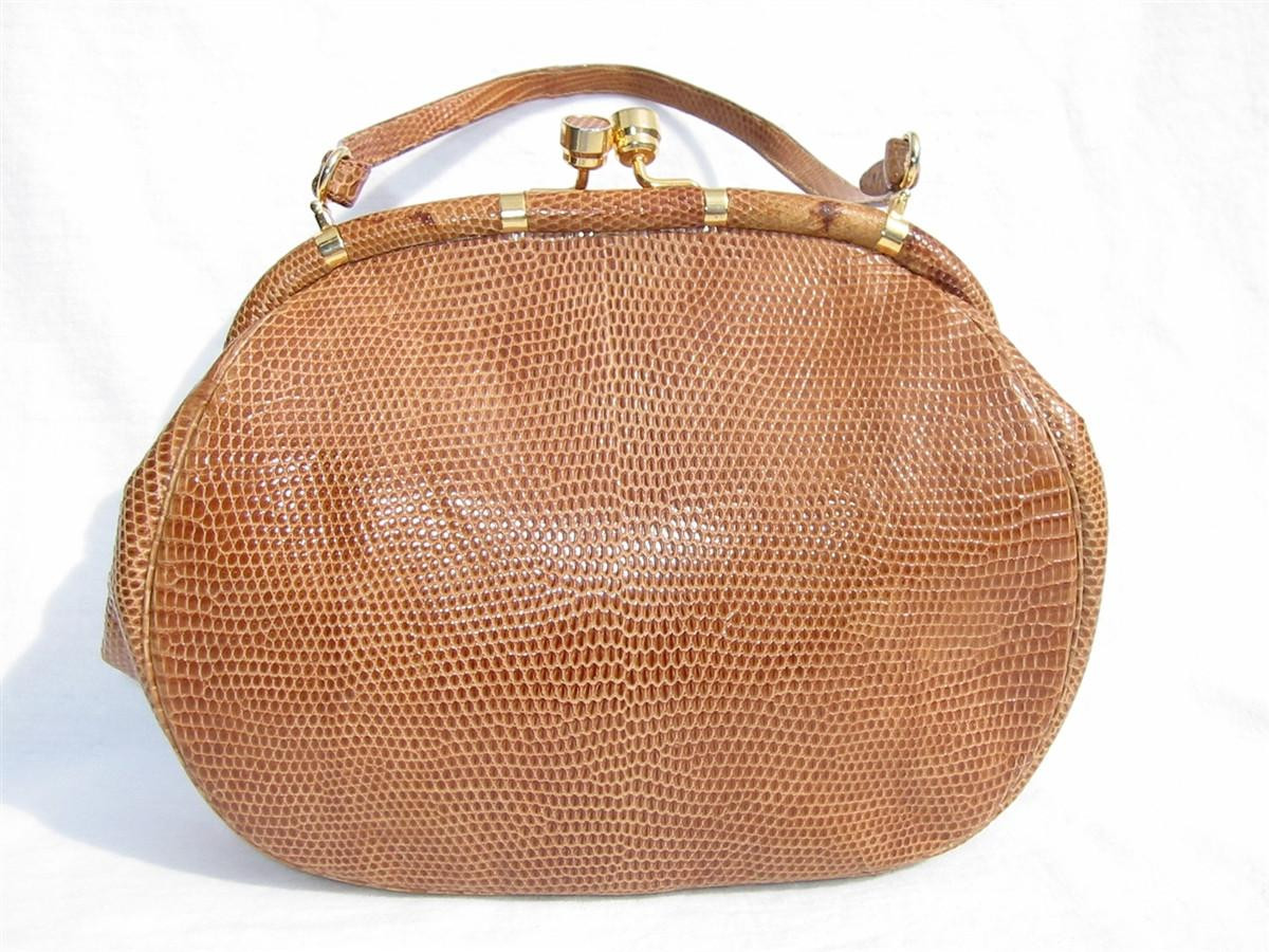 1980's-90's Tan LIZARD Skin Handbag - JUDITH LEIBER - Vintage Skins