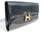  LARGE 1960's BLACK Lizard Skin Clutch Shoulder Bag - FINESSE LA MODEL 