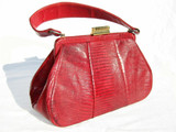  Ruby RED Petite 1950's-60's LIZARD Skin Handbag 