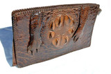  Large Cognac Brown 1930's-40's Hornback Alligator Skin Clutch Bag 