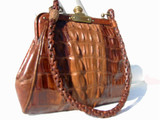  Early 1900's PETITE Cognac Alligator TAIL Skin Handbag 