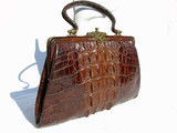 Fantastic Antique Late 1800's Brown Victorian ALLIGATOR Tail Skin Handbag