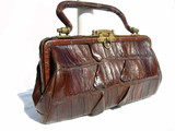  Dark Brown 1920'3-1930's EDWARDIAN Hornback Alligator TAIL Handbag 
