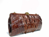  Early 1900's Brown Victorian Alligator Clutch Purse w/Back & Tail Skins 