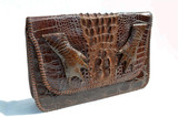  1940's Chocolate Brown Hornback Alligator Skin Clutch Purse 