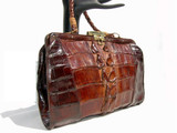  Fabulous Chocolate Brown 1940's-50's Alligator Tail Skin Purse 