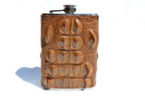  Custom 2-Tone Brown HORNBACK Alligator Skin 8 Oz. Stainless Hip FLASK Set - NEW! 