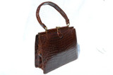  Timeless 1950's-60's Chocolate Brown Crocodile Belly Skin Handbag - Gout de Paris 