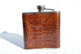  Custom Light Brown HORNBACK Alligator Skin 6 Oz. Stainless Hip FLASK - NEW! 