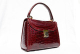  1990's OXBLOOD Red CROCODILE Belly Skin Handbag with Key! 
