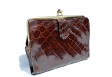  Large 1950's Dark Chocolate Alligator Skin Wallet & Change Purse - St. Thomas 