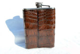  Custom Brown HORNBACK Alligator Skin 8 Oz. Stainless Hip FLASK Set - NEW! G1A-132 