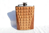  Custom Tan HORNBACK Alligator Skin 8 Oz. Stainless Hip FLASK Set - NEW! 