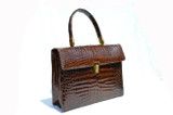  Gorgeous Chocolate Brown 1950's-60's Crocodile Belly Skin Handbag 