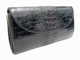  Large 1950's-60's BLACK Hornback CROCODILE Skin CLUTCH Wallet Purse 