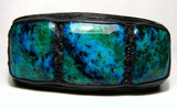  New! Triple AZURITE & Genuine STINGRAY Skin Leather CUFF 