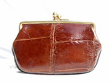 1940's-50's Chocolate Brown Alligator Skin Change Purse G1A-075