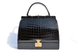  Rare KORET 1950'-60's BLACK Alligator Belly Skin SAC MALLETTE Handbag 