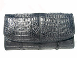  New! BLACK Ladies Double HORNBACK Crocodile Skin Checkbook Wallet 