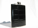  NEW! 2006 JET BLACK 8 Oz Alligator Belly Skin Whiskey Hip FLASK Set 