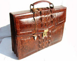  1960's Cognac HORNBACK Crocodile Skin BRIEFCASE Bag w/Key! 