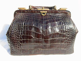  LARGE Espresso Brown Early 1900's Alligator Belly Skin Doctor Bag Luggage 