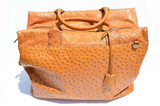 HUGE 1990's Cognac OSTRICH SKIN Carry-on LUGGAGE Bag - w/KEYS & Shoulder Strap 