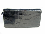  Jet Black CROCODILE Belly Skin Zippered WALLET Clutch 