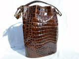  XXL 14 x 13 1990's Chocolate Brown CROCODILE BELLY Skin Drawstring SHOULDER Bag Bucket Tote - Jacques Saint Just 