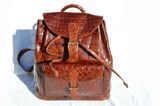  XXL 1980's-90's COGNAC Brown ALLIGATOR Skin Backpack SATCHEL -Maxima - Titti Del'Aqua - ITALY 