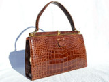  Classic 1950's-1960's LUCILLE de PARIS Chocolate Brown ALLIGATOR Belly Skin Handbag 