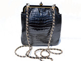  ROSENFELD 1950's-60's Black ALLIGATOR Belly Skin Shoulder CROSS BODY Bag Clutch 