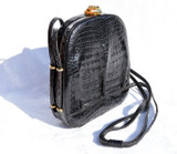  Lovely 1980's-90's BLACK Crocodile Belly Skin CROSS Body SHOULDER Bag - Budd Leather 