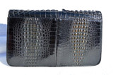  1950's-60's Black Double Hornback CROCODILE Clutch Shoulder Bag 