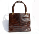  1950's-60's Chocolate Brown ALLIGATOR Belly Skin Satchel Bag - ARGENTINA 