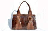  AMPLE 1970's-80's Double HORNBACK Crocodile Skin Handbag Shoulder Bag 
