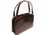 1950's-60's MILCH Chocolate ALLIGATOR Belly Skin Handbag G1-468 