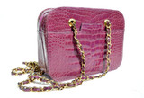 PURPLE (Rose Violet)1990's ALLIGATOR Belly Skin Chanel Style Shoulder Bag - ITALY
