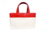  RED Alligator Belly Skin & Canvas Handbag Tote - Elizabeth 