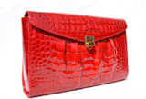  CHERRY RED 1990's-2000's Glossy Crocodile Belly Skin Shoulder Bag CLUTCH - Tags! 