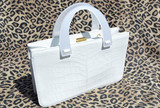  SANTA MARIA Matte White 1990's-2000's Alligator Belly Skin Handbag Shoulder Bag w/ Lucite Handles 