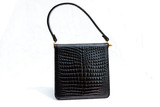  Unique Jet BLACK 1990's Baby Alligator Belly Skin Handbag - CONTESSA ANNA - ITALY 