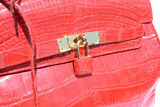  RED 1990's-2000's ALLIGATOR Belly Skin BIRKIN Style Handbag w/Lock & Key! 