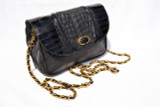 1990's-2000's Black Hornback Crocodile and Leather Clutch Shoulder Bag - SISO - Italy