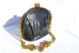  Jet Black 1940's-50's SURREY Original Alligator Skin Shoulder Bag 