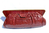  XL 16" Burgundy RED 1940's-50's ALLIGATOR Skin CLUTCH 