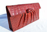 XL 13.5" RED 1940's-50's CROCODILE Skin CLUTCH - Argentina? 