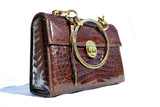 Lunchbox Style 1950's-60's PEDRO MAYORGA Crocodile Belly Skin Handbag w/Lock & Key! 